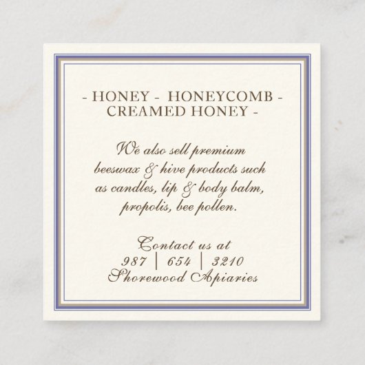 蜂とラベンダーハニーアイボリー名刺 スクエア名刺 (裏面)