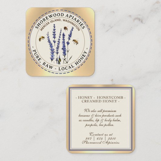蜂とラベンダーハニーアイボリー名刺 スクエア名刺 (正面/裏面)