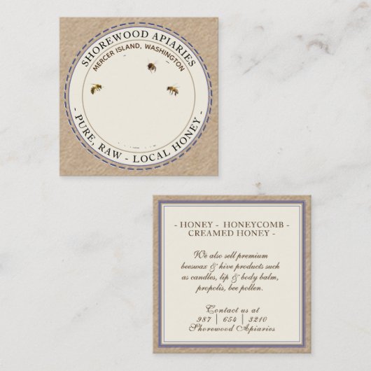 蜂とラベンダーハニークラフト名刺 スクエア名刺 (正面/裏面)