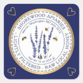 蜂とラベンダーハニーラベルと金ゴールドハート スクエアシール (正面)