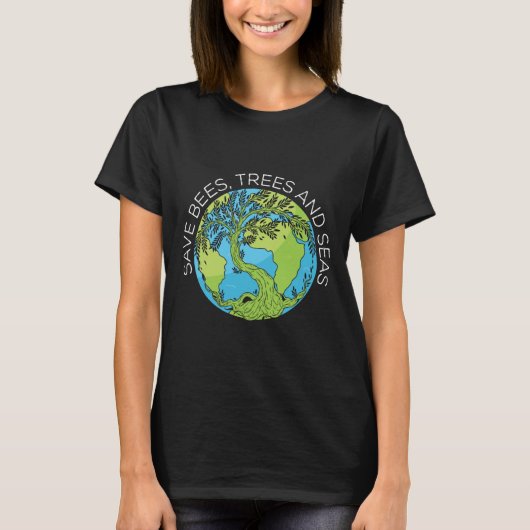 蜂と木と海を守れ 気候変動 Tシャツ (正面)