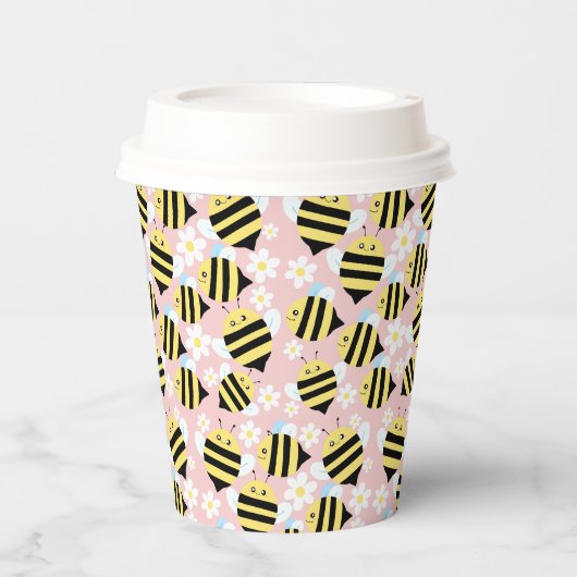 蜂と白い花 紙コップ (正面)