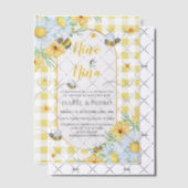 蜂と白の花ギンガムジェンダースペインのリビール ベラム紙招待状 (オフセット (招待状))