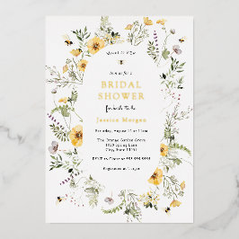 蜂と繊細な野草のブライダルシャワー 箔招待状