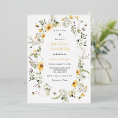 蜂と繊細な野草のブライダルシャワー 箔招待状 (立ち正面)