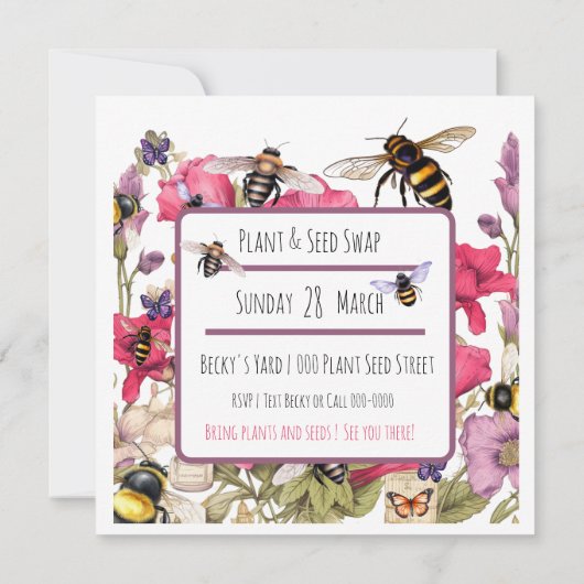 蜂と花の春 招待状 (裏面)