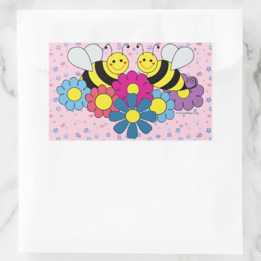 蜂と花デザインイラストレーション 長方形シール (バッグ)