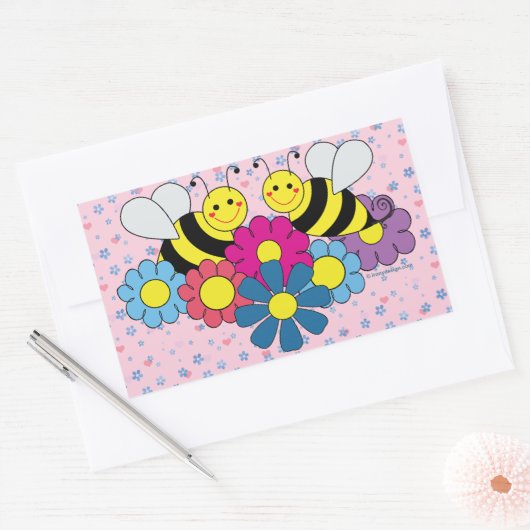 蜂と花デザインイラストレーション 長方形シール (封筒)