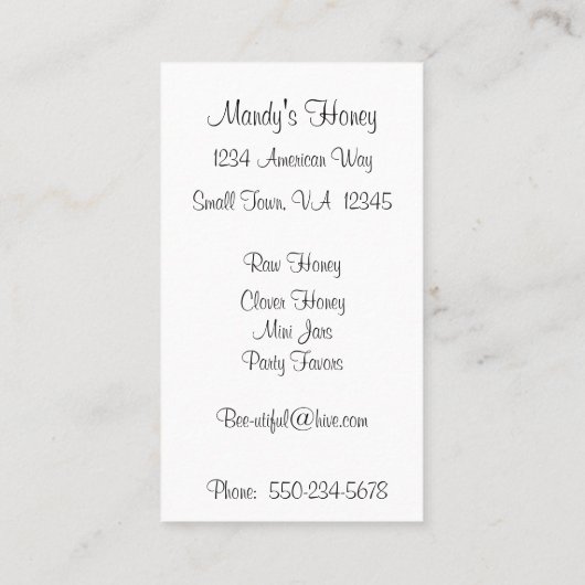 蜂と花茎蜂蜜の養蜂家の名刺 名刺 (裏面)