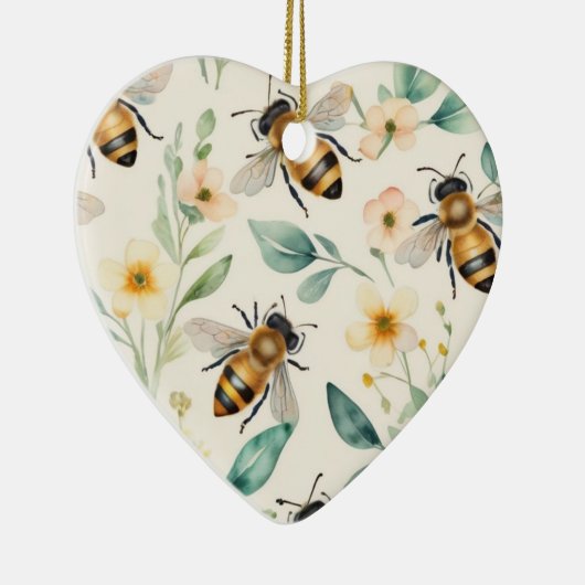 蜂と花 – クリームフローラ蜂蜜ビーパターン セラミックオーナメント (右)
