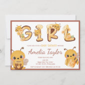 蜂と蜂蜜ガール甘い文字ベビーシャワー 招待状 (正面)