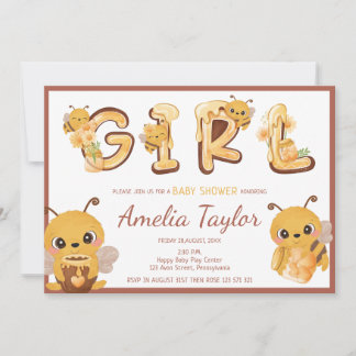 蜂と蜂蜜ガール甘い文字ベビーシャワー 招待状