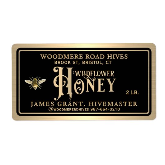 蜂と蜂蜜ドリップ付きハニージャールラベル ラベル (正面)