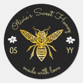 蜂と開花のフローラエレガントと装飾的なハニービー ラウンドシール (正面)