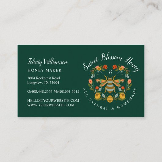 蜂と開花のフローラエレガントと装飾的なハニービー 名刺 (裏面)