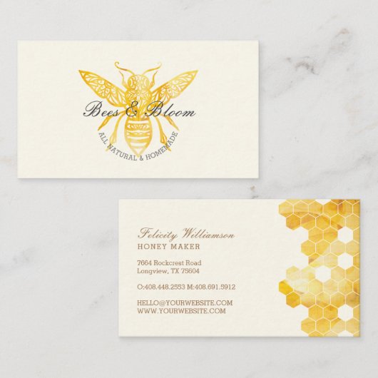 蜂と開花のフローラエレガントと装飾的なハニービー 名刺 (正面/裏面)