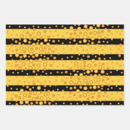 蜂のストライプの紋様黄色と黒と六角形 ラッピングペーパーシート