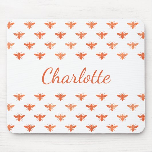 蜂のバラ金ゴールドモノグラム名スクリプトホワイト マウスパッド (正面)