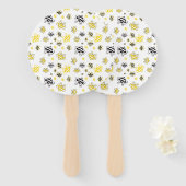 蜂のパターンのスケッチ手ファン – ヴィンテージミツバチ ハンドファン (正面&裏面)