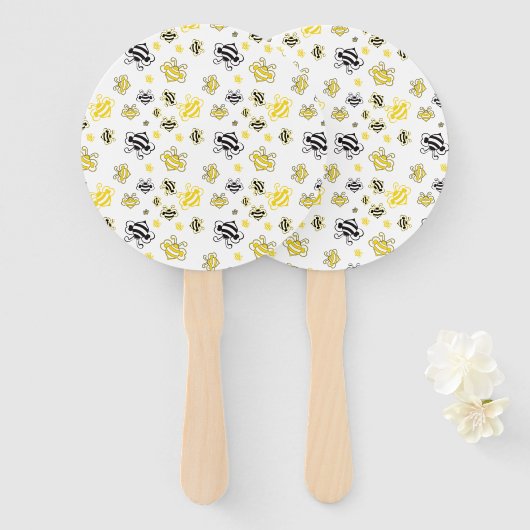 蜂のパターンのスケッチ手ファン – ヴィンテージミツバチ ハンドファン (正面&裏面)