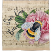 蜂のピンクのシャクヤクのための音楽 シャワーカーテン (正面)