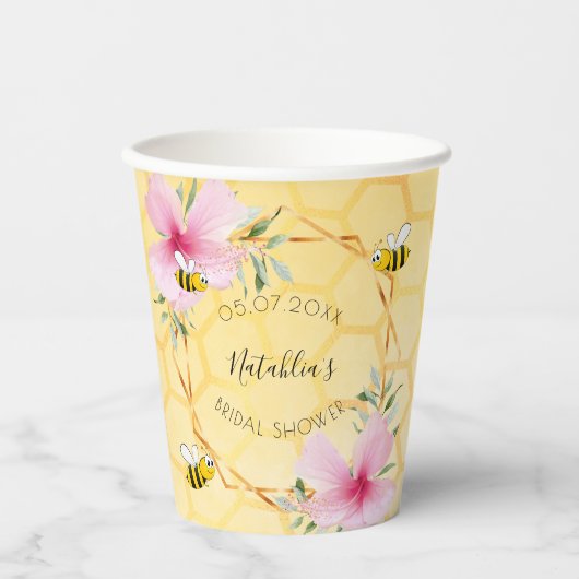 蜂のピンクの花園パーティー ブライダルシャワー 紙コップ (正面)