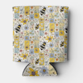 蜂のフローラパッチワーク黄色と青 缶クーラー (正面)