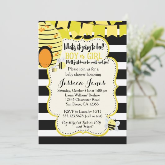蜂のベビーシャワーの招待状か性はパーティーを明らかにします 招待状 (スタンド正面)