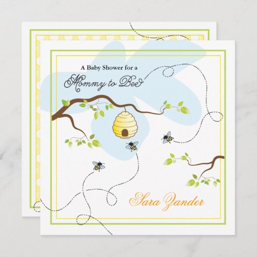 蜂のベビーシャワーの招待状へのお母さん 招待状 (正面/裏面)