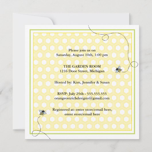 蜂のベビーシャワーの招待状へのお母さん 招待状 (裏面)