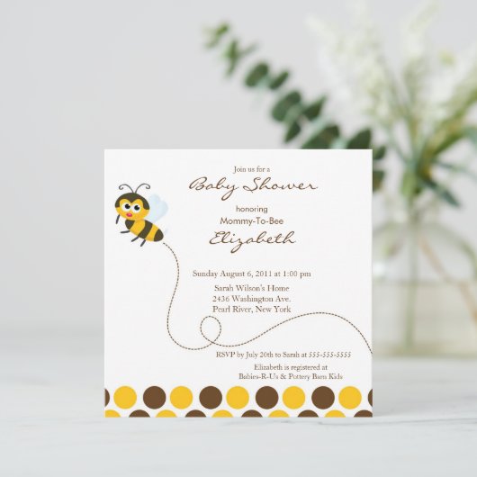 蜂のベビーシャワーの招待状へのかわいいお母さん 招待状 (スタンド正面)