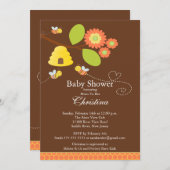 蜂のベビーシャワーの招待状へのモダンなお母さん 招待状 (正面/裏面)