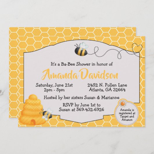 蜂のベビーシャワーの招待状 招待状 (正面/裏面)