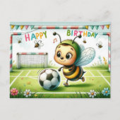 蜂の利発な誕生日サッカーカード – かわいい ポストカード (正面)