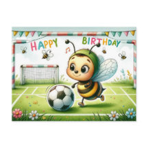 蜂の利発な誕生日サッカーカード – かわいい