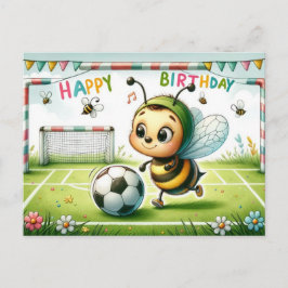 蜂の利発な誕生日サッカーカード – かわいい ポストカード