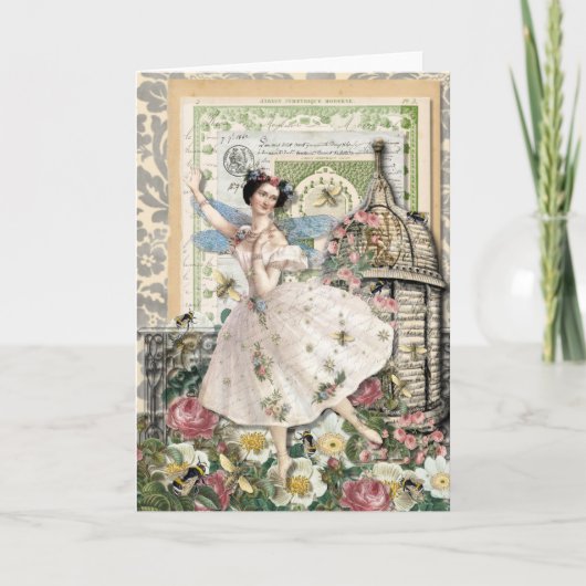 蜂の妖精-ヴィンテージは挨拶のノートを消します カード (正面)