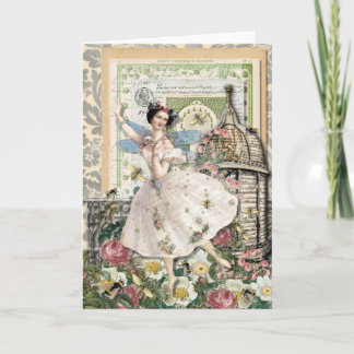 蜂の妖精-ヴィンテージは挨拶のノートを消します カード