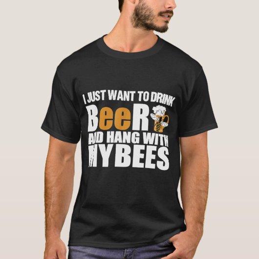 蜂の巣でビールをつる飲みたい Tシャツ (正面)