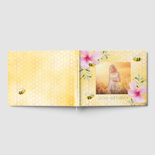 蜂の巣ピンクの花模様写真30歳の誕生日 ゲストブック (全面)