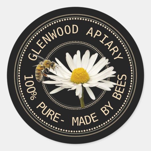 蜂の巣付きハニーラベルと黒のデイジー ラウンドシール (正面)