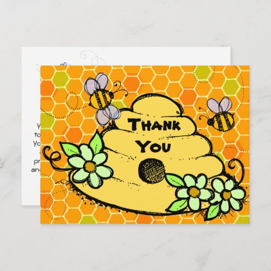 蜂の巣及び蜂の誕生日ありがとうハガキ ポストカード (正面/裏面)