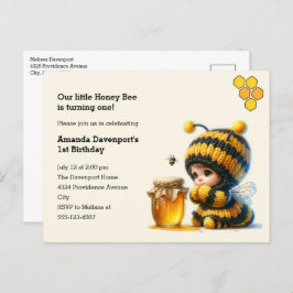 蜂の巣姿のかわいい女の子誕生日 インビテーションポストカード