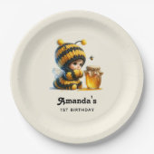 蜂の巣姿のかわいい女の子誕生日 ペーパープレート (正面)