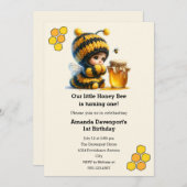 蜂の巣姿のかわいい女の子誕生日 招待状 (正面/裏面)