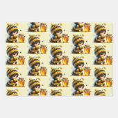 蜂の巣姿のかわいい女の子 ラッピングペーパーシート (正面3)