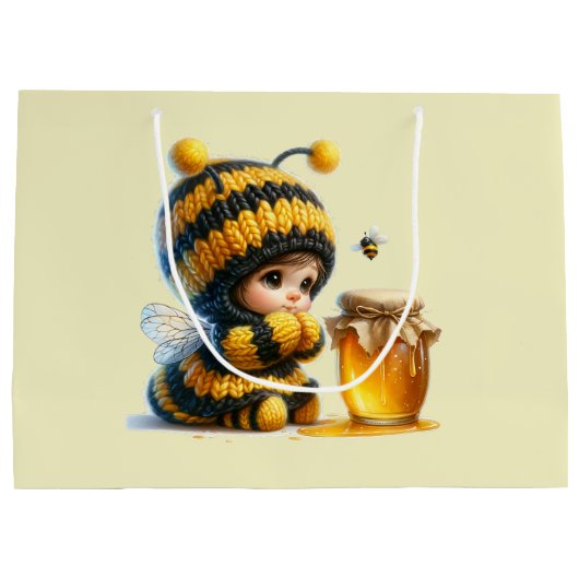 蜂の巣姿のかわいい女の子 ラージペーパーバッグ (裏面)