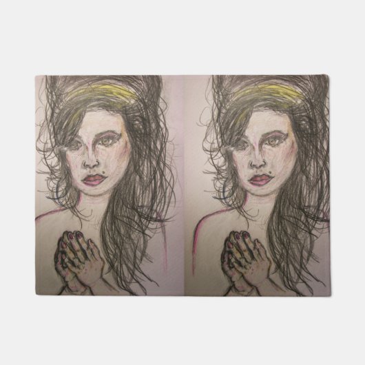 蜂の巣毛の祈女の子 ドアマット (正面)