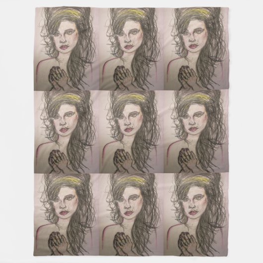 蜂の巣毛の祈女の子 フリースブランケット (正面)