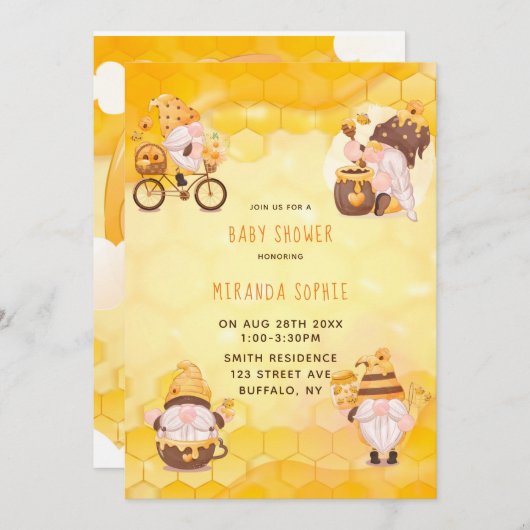蜂の巣状格言赤ちゃんシャワー 招待状 (正面/裏面)